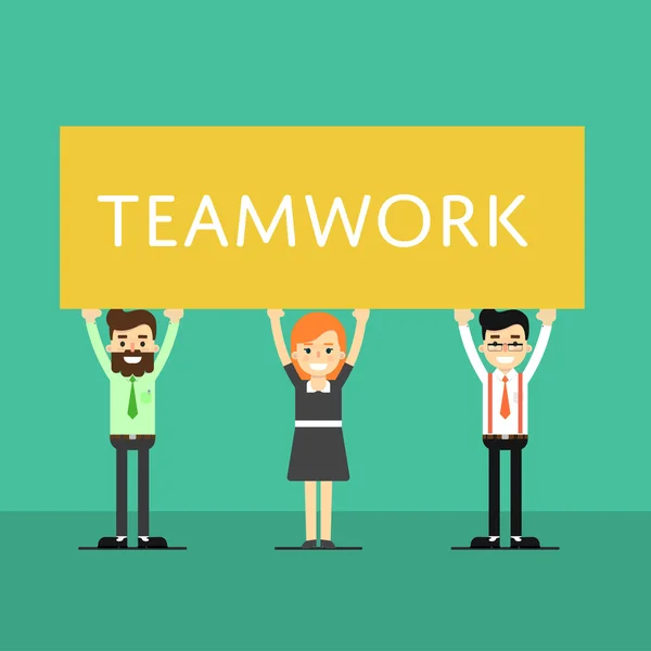 Teamwork banner with group of smiling people — Stock Vector