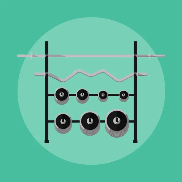 Fém barbells és súlyok az állványon — Stock Vector