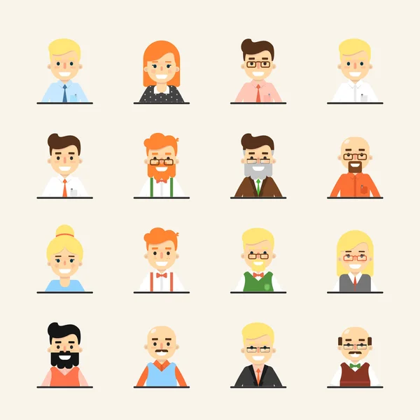 Smiling cartoon people icons set — Stock Vector