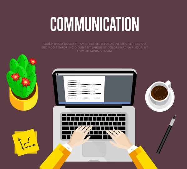 Communicatie concept. Top View Office Workspace — Stockvector