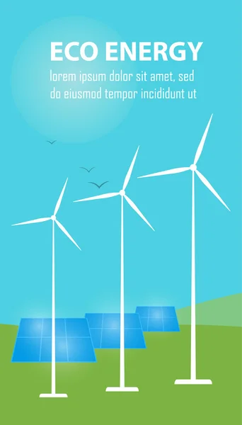 Banner de energia ecológica. Produção de energia solar e eólica — Vetor de Stock