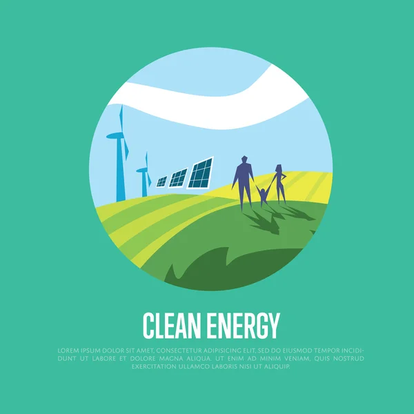 Energía limpia. Producción de energía solar y eólica — Vector de stock