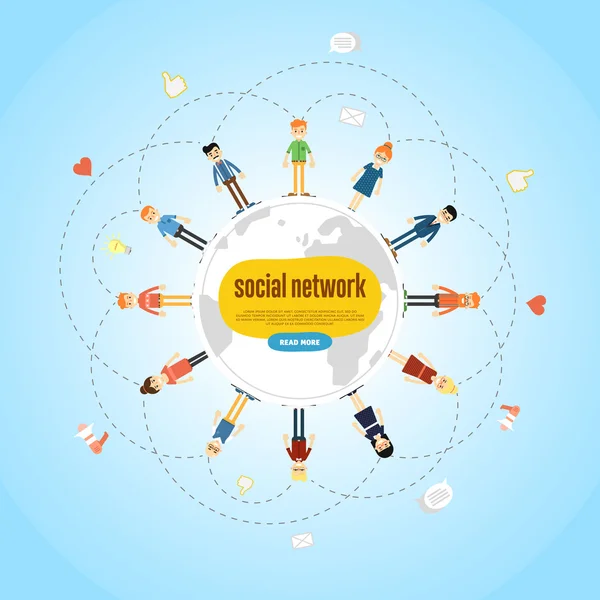 Baner sieci społecznościowej z połączonymi ikonami — Wektor stockowy