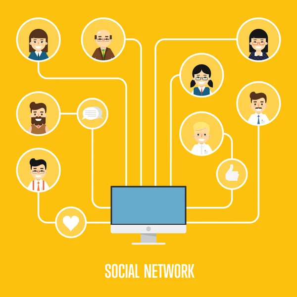 Banner de red social con personas conectadas — Vector de stock