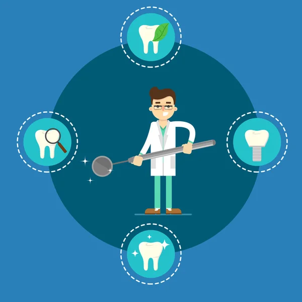 남자 치과 의사와 치과 건강 배너 — 스톡 벡터