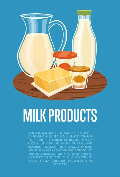 Banner de productos lácteos con composición láctea — Vector de stock