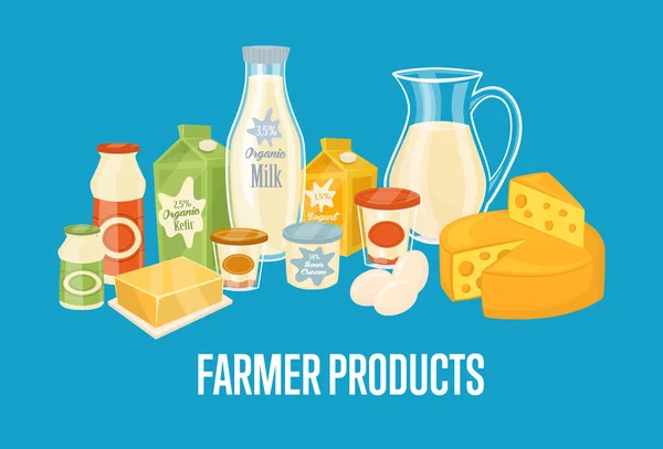 Banner de productos agrícolas con composición láctea — Vector de stock