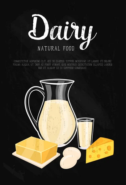 Milchbanner mit natürlicher Nahrungsmittelzusammensetzung — Stockvektor