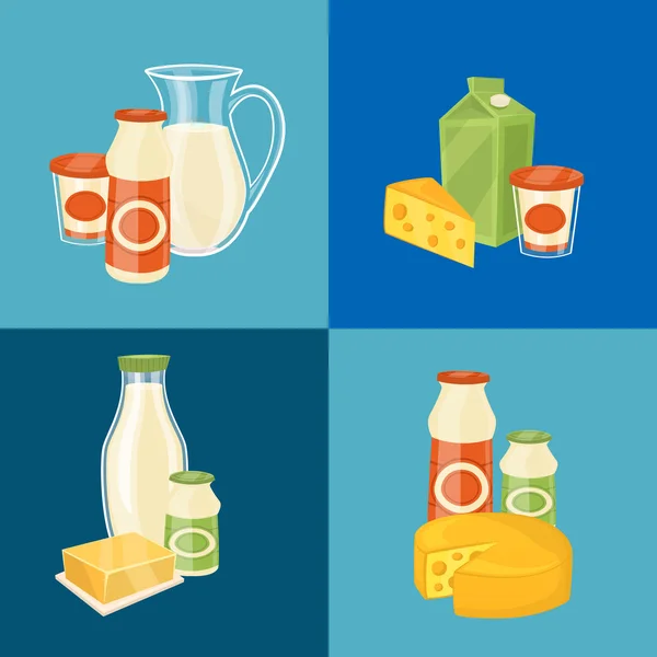 Assortment of dairy products, square composition — Stock Vector