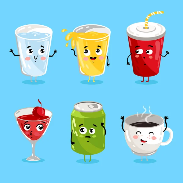 Funny drink characters cartoon isolated — Stock Vector