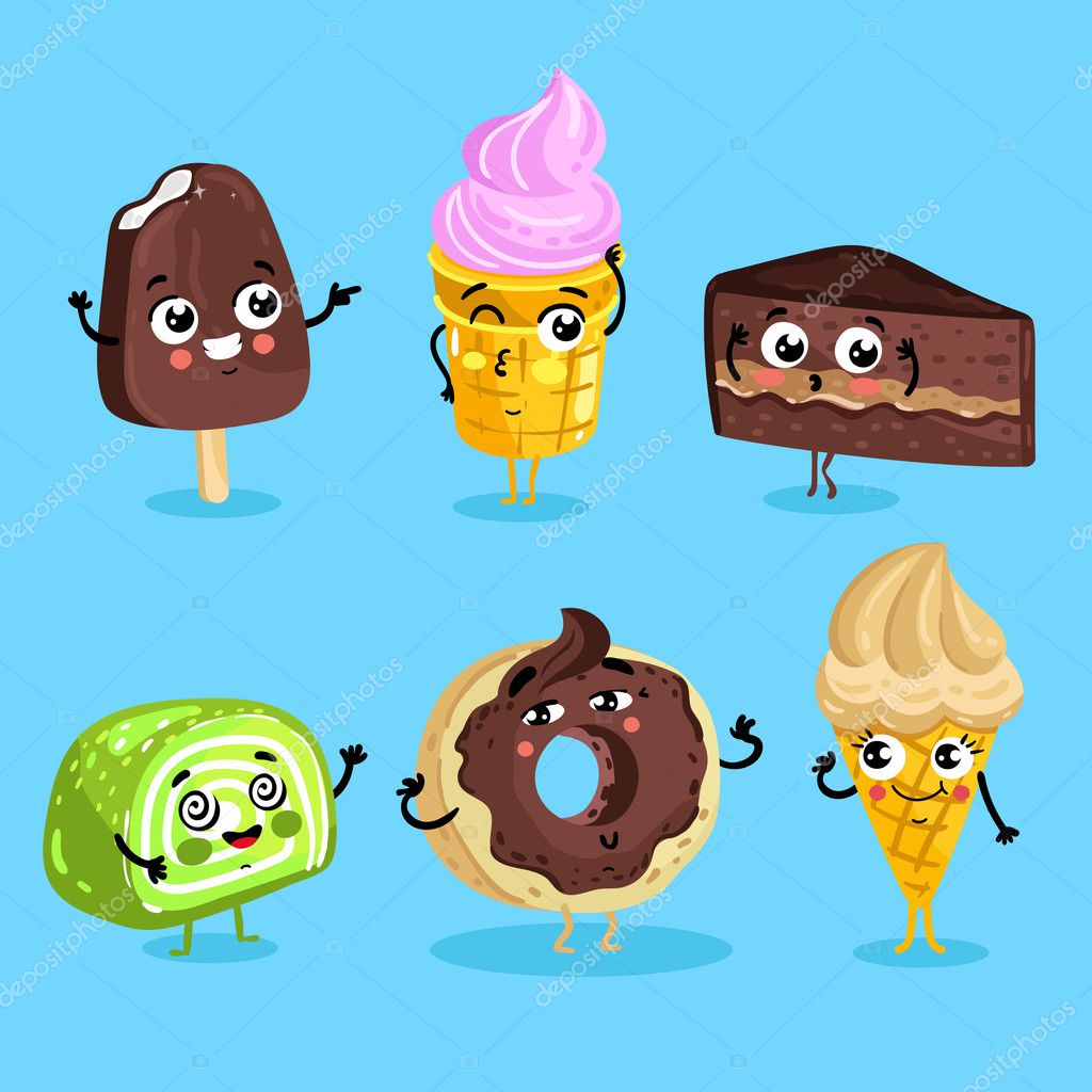 Funny sweet food characters cartoon isolated Stock Vector Image by  ©studioworkstock #126372642