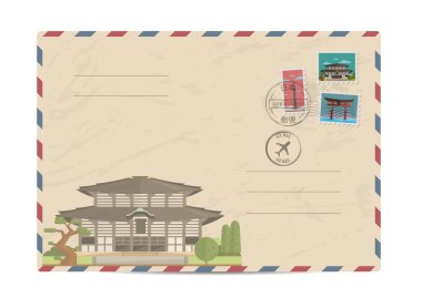 Japonya pulları ile Vintage posta zarfı
