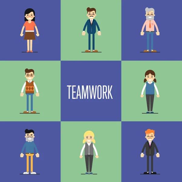 Teamwork-Konzept mit Menschen Zeichentrickfiguren — Stockvektor