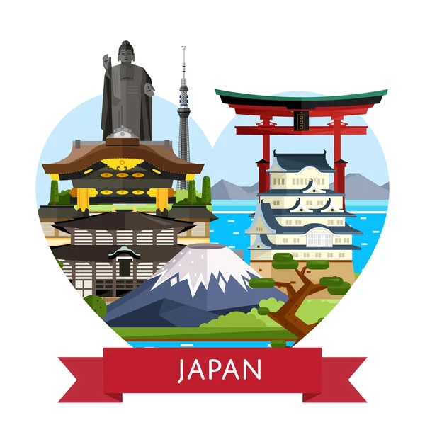 Japan travel concept with famous attractions. — Stock Vector