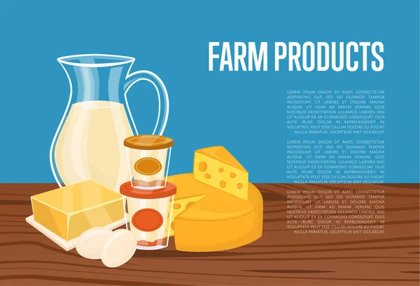 Banner de produtos agrícolas com composição leiteira — Vetor de Stock