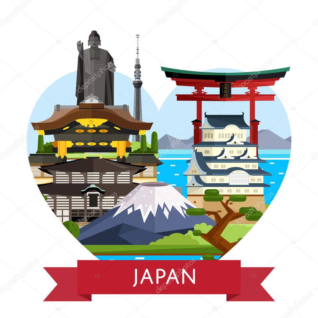 Japan travel concept with famous attractions.