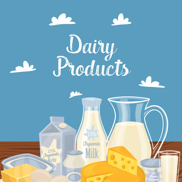 Farm products banner with dairy composition — Stock Vector