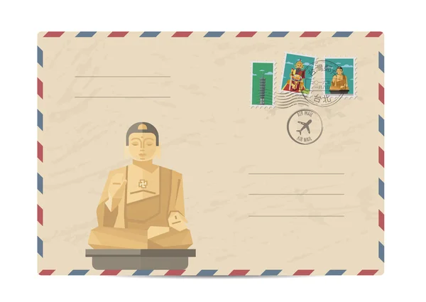 Vintage Postal envelop met Taiwan stempels — Stockvector