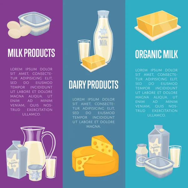 Органічні молочні продукти вертикальні флаєри — стоковий вектор