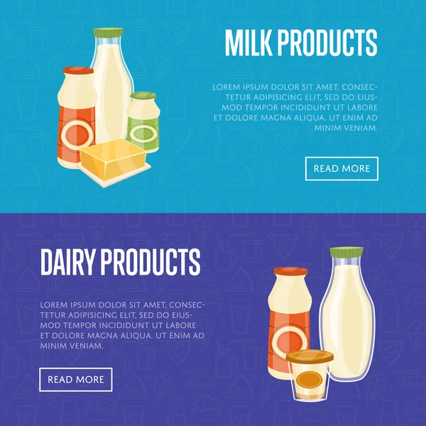 Plantillas del sitio web sobre leche y productos lácteos — Vector de stock