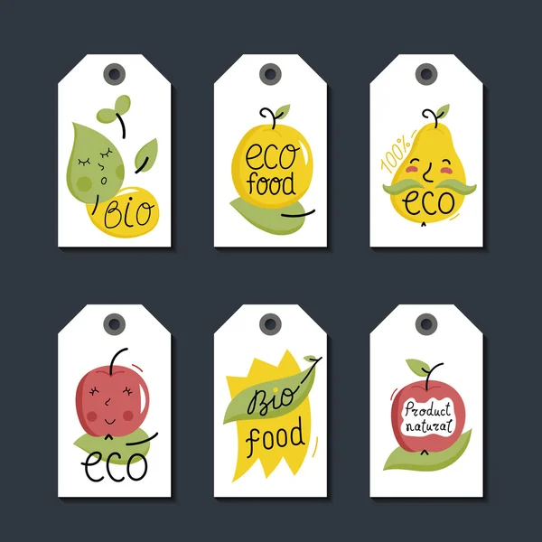 Zestaw etykiet żywności ekologicznej, ekologicznej i bio. — Wektor stockowy