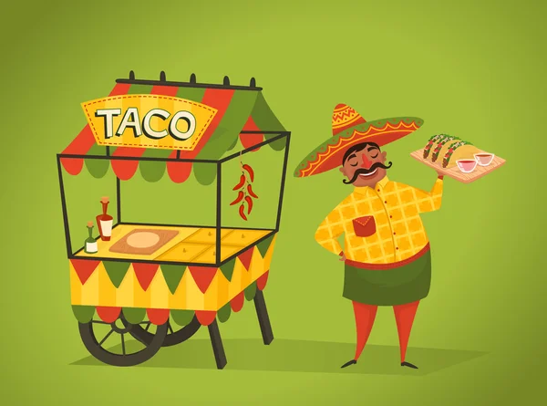 El tendero vende tacos en la calle. Comida mexicana — Foto de Stock