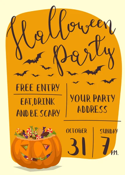 Invitation de fête d'Halloween avec citrouille effrayante — Image vectorielle