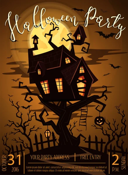 Halloween Party banner kísérteties kastéllyal — Stock Vector