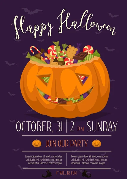 Halloween Party Poster met eng pompoen — Stockvector