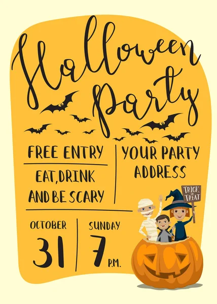 Diseño de póster de fiesta de Halloween con niños — Vector de stock