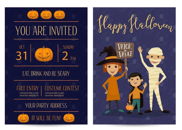 Zaproszenie na Halloween party projekt z dziećmi — Wektor stockowy