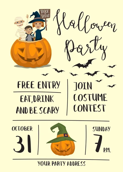 Halloween party poster design with kids — Stock Vector