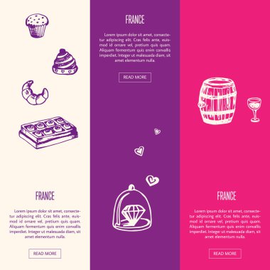 Fransa Turistik Yatay Vektör Web Banners