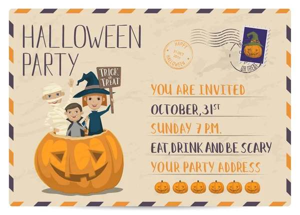 Halloween Party Vintage Képeslap meghívó — Stock Vector