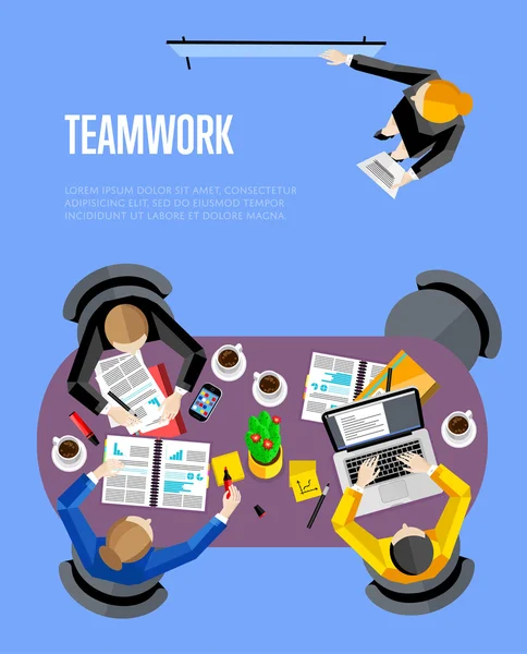 Top view teamwork business banner. — Stock Vector
