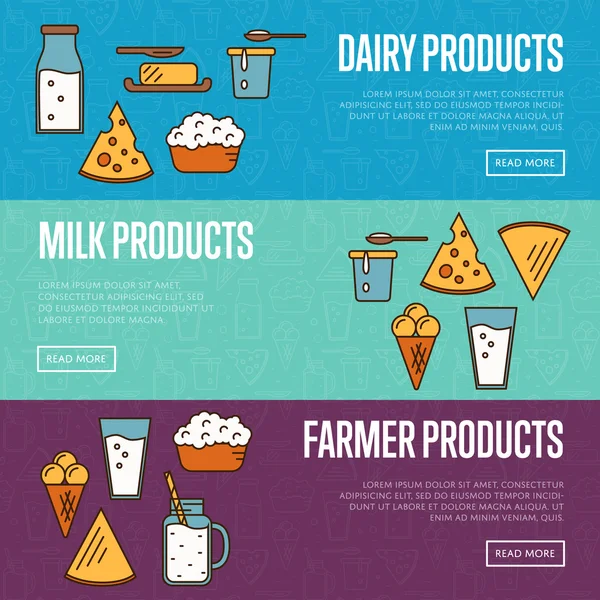 Szablony stron poziomych produkty mleczne — Wektor stockowy