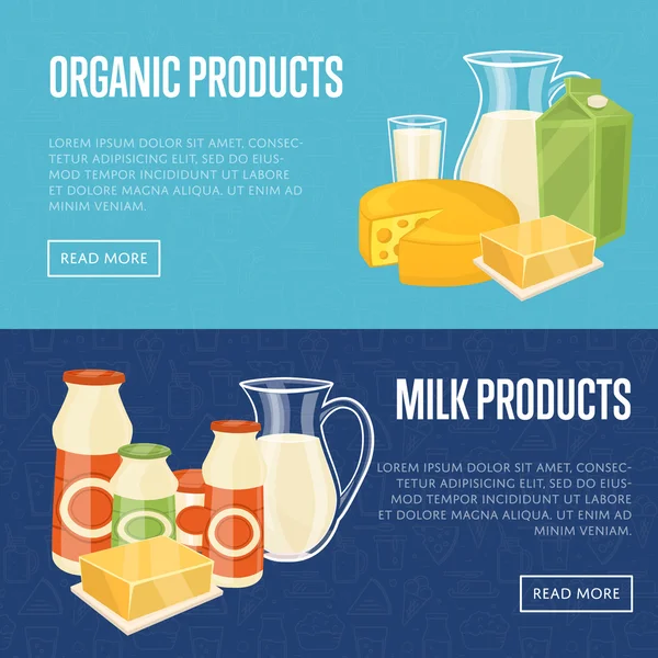 Modelos de site de produtos orgânicos de leite —  Vetores de Stock