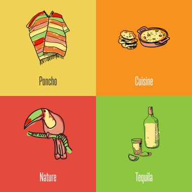 Meksika Ulusal sembolleri vektör simgeler kümesi