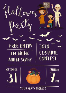 Çocuklarla Cadılar Bayramı parti afiş tasarımı