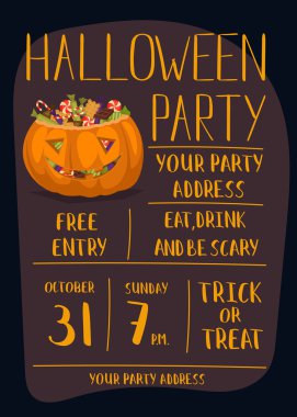 Cadılar Bayramı partisi davetiyesi korkutucu kabak ile