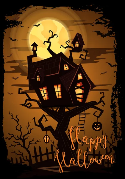 Ürkütücü kale ile Cadılar Bayramı parti afiş — Stok Vektör