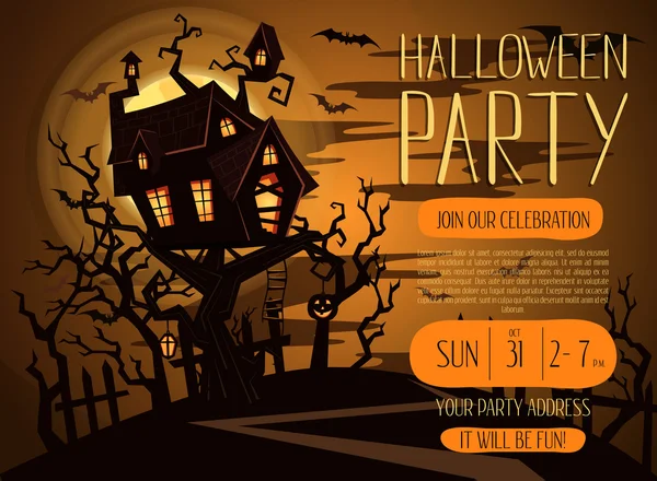 Halloween fest inbjudan med Spooky Castle — Stock vektor