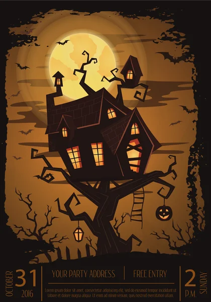 Ürkütücü kale ile Cadılar Bayramı parti afiş — Stok Vektör