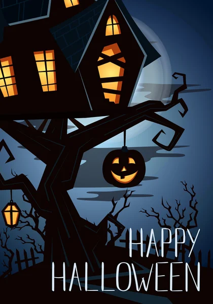 Ürkütücü kale ile Mutlu Cadılar Bayramı parti afiş — Stok Vektör