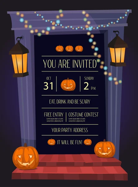 Invitación de fiesta de Halloween con puerta — Vector de stock