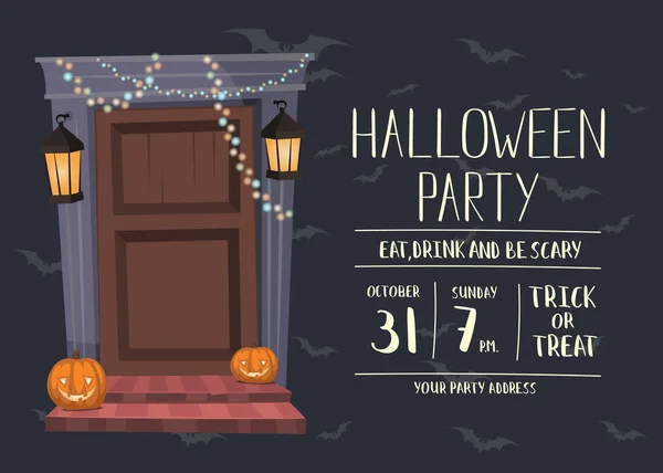 Invitación de fiesta de Halloween con puerta — Vector de stock