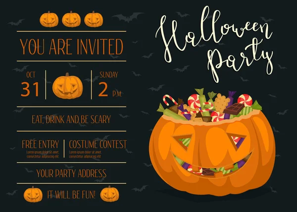 Invitación a la fiesta de Halloween con calabaza aterradora — Vector de stock