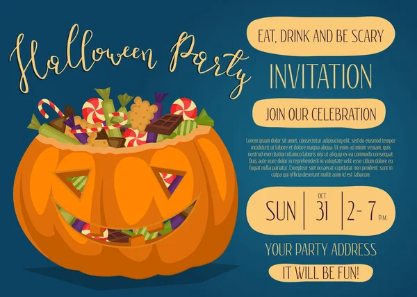 Invitation de fête d'Halloween avec citrouille effrayante — Image vectorielle