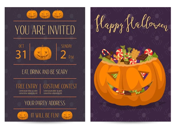 Zaproszenia na imprezę halloweenową z przerażającym dynią — Wektor stockowy