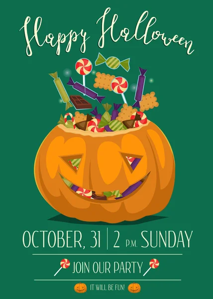 Halloween Party Poster met eng pompoen — Stockvector